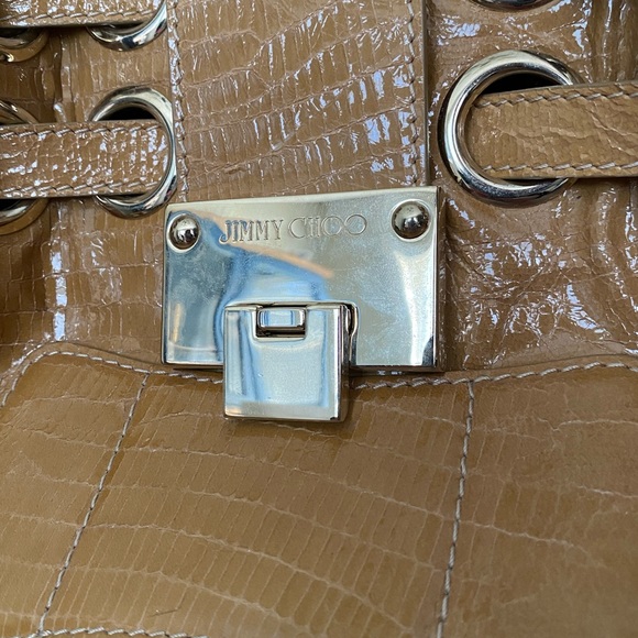 JIMMY CHOO TAN LIZARD PRINT LEATHER HANDBAG - Picture 2 of 10